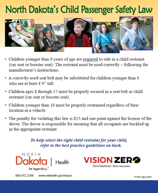 Injury Prevention And Control Program, North Dakota Car Seat Laws